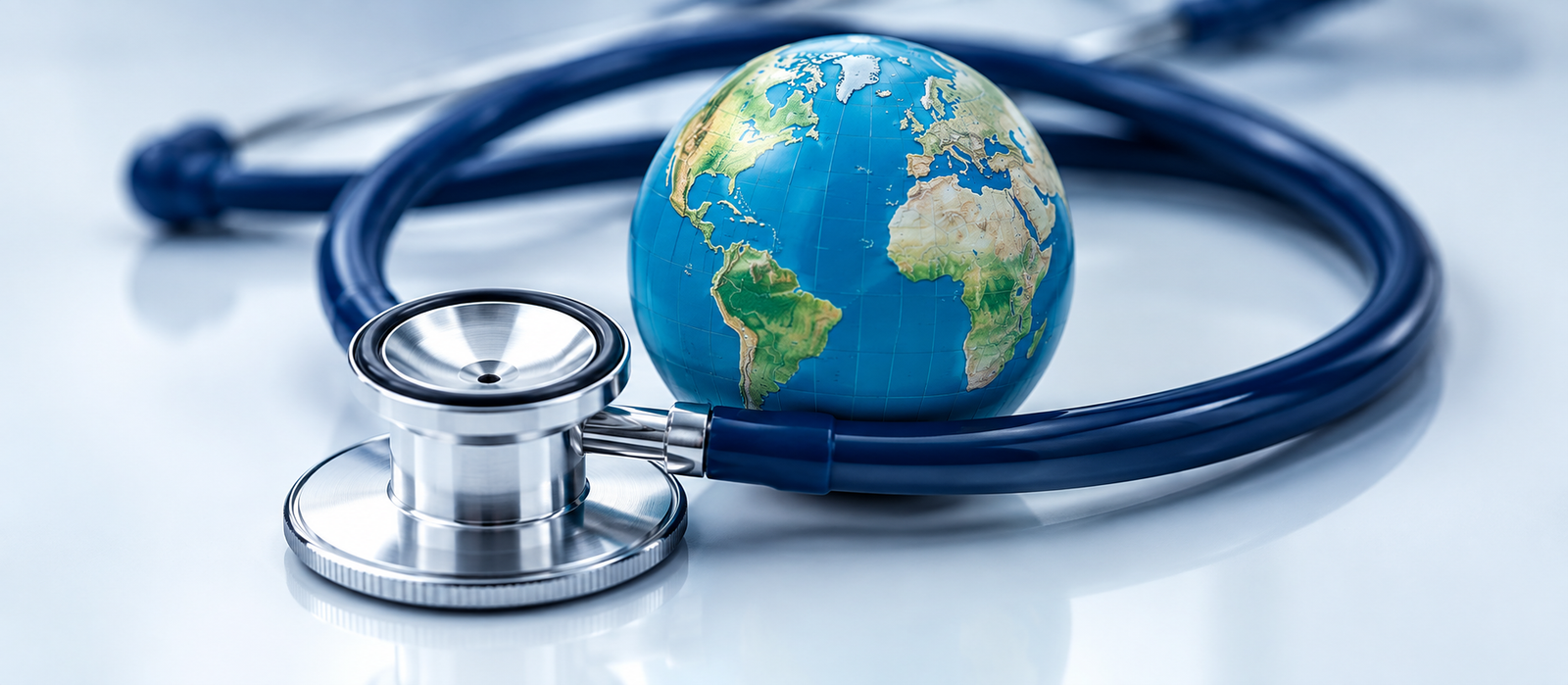 Globe and stethoscope representing international healthcare